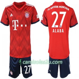 Camisolas de Futebol FC Bayern München Alaba 27 Criança Equipamento Principal 2018/19 Manga Curta